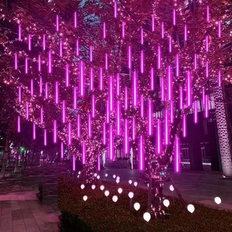 NEW 4 Pack Set 50cm 8 Tube LED Meteor Shower Lights Christmas Festoon Lights Fairy Garland Waterproof Garden Holiday Decoration