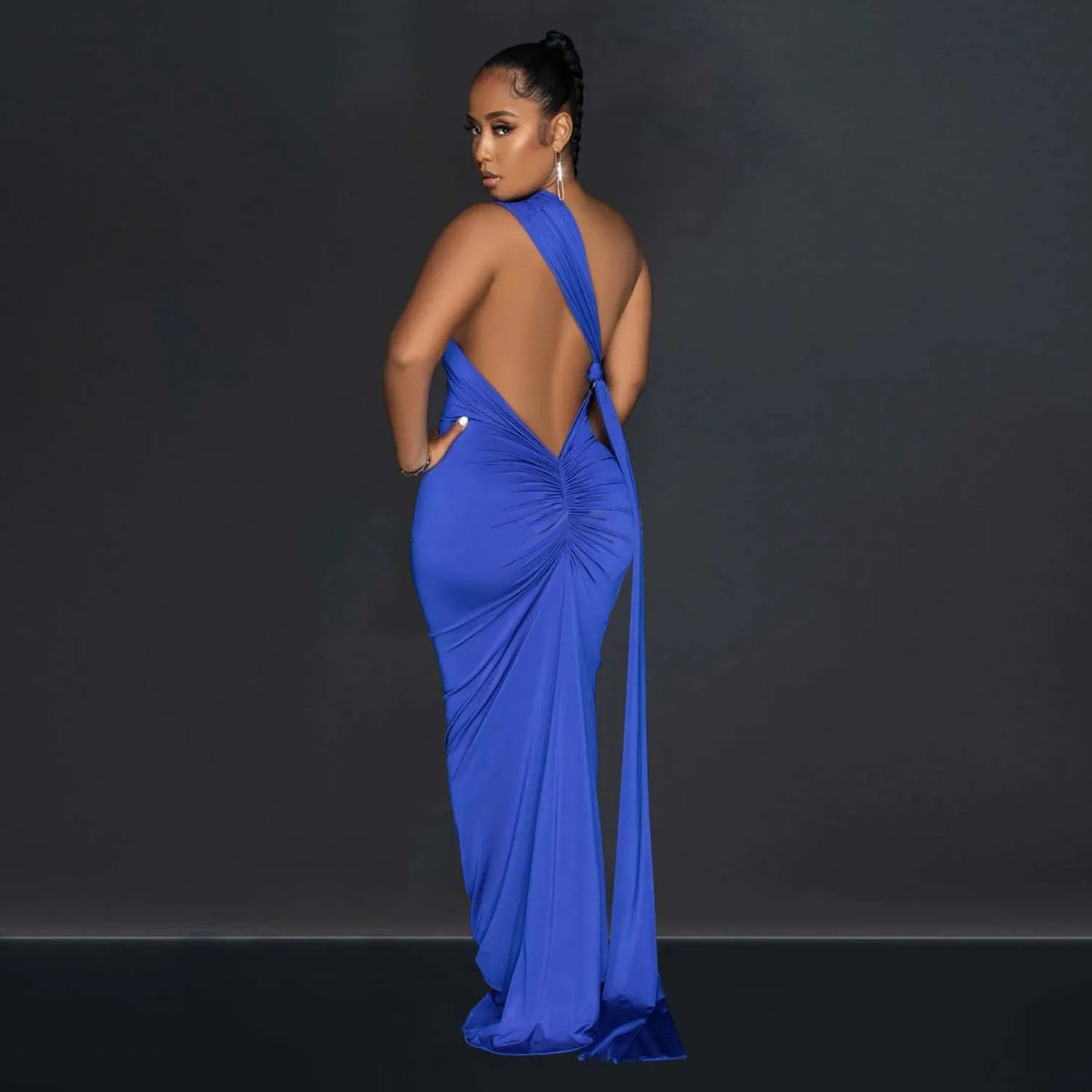 NEW S-2XL 4 Colors Women One Shoulder Sleeveless Roll Splicing Ruched Backless Maxi Dress Vestidos Sexy Clubwear Party Evening Dresses