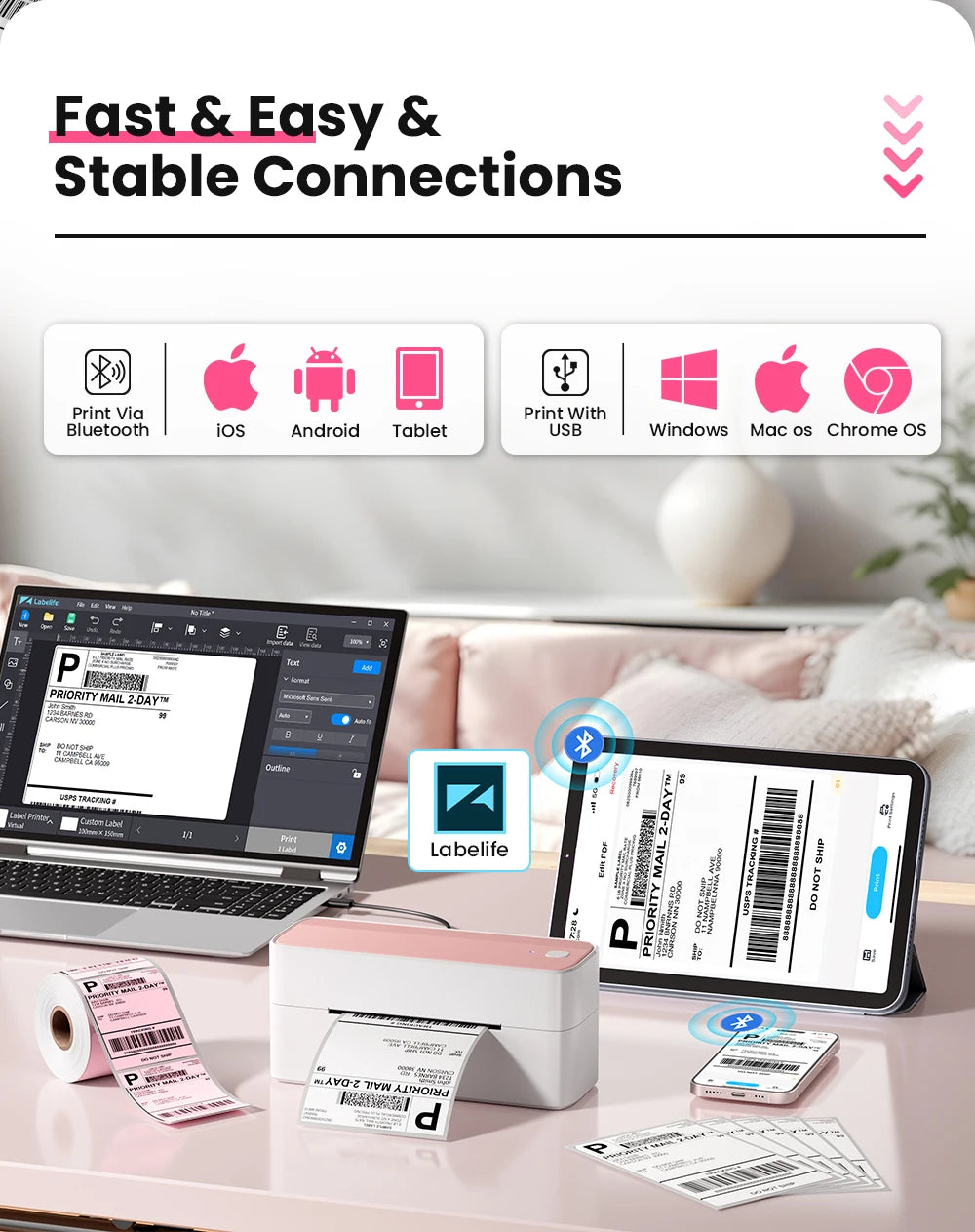 BRAND NEW Original PHOMEMO Wireless Printer 241 Bluetooth Thermal Label Printer Small Shipping Label Printer 4X6 Compatible with iPhone Android Mac Windows Home Office Business