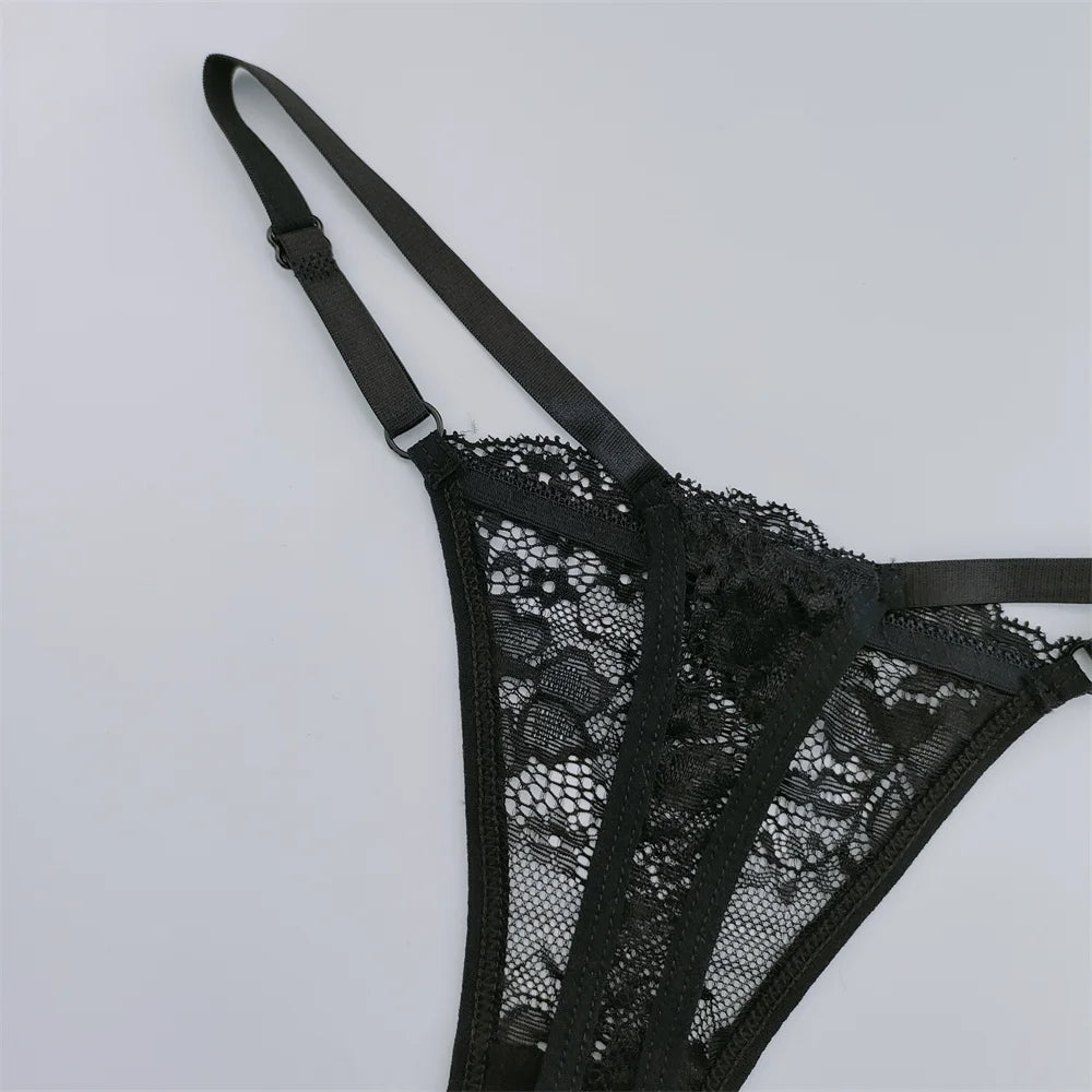NEW Arrivals 3PCS Set Lace Thongs Women Lace Low Waist Panties Sexy Transparent Underwear Fashion Breathable G-String Ladies Intimates Lingerie