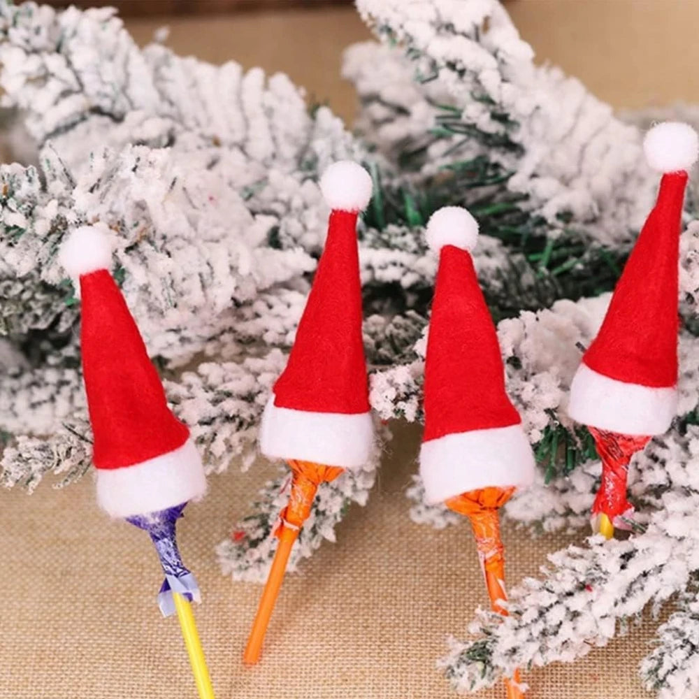 50-100-200PCS Set Mini Santa Claus Hats Wine Bottle Covers Lollipops Candy Caps Christmas Tableware Holder Bottles Bags Xmas New Year Party Decoration