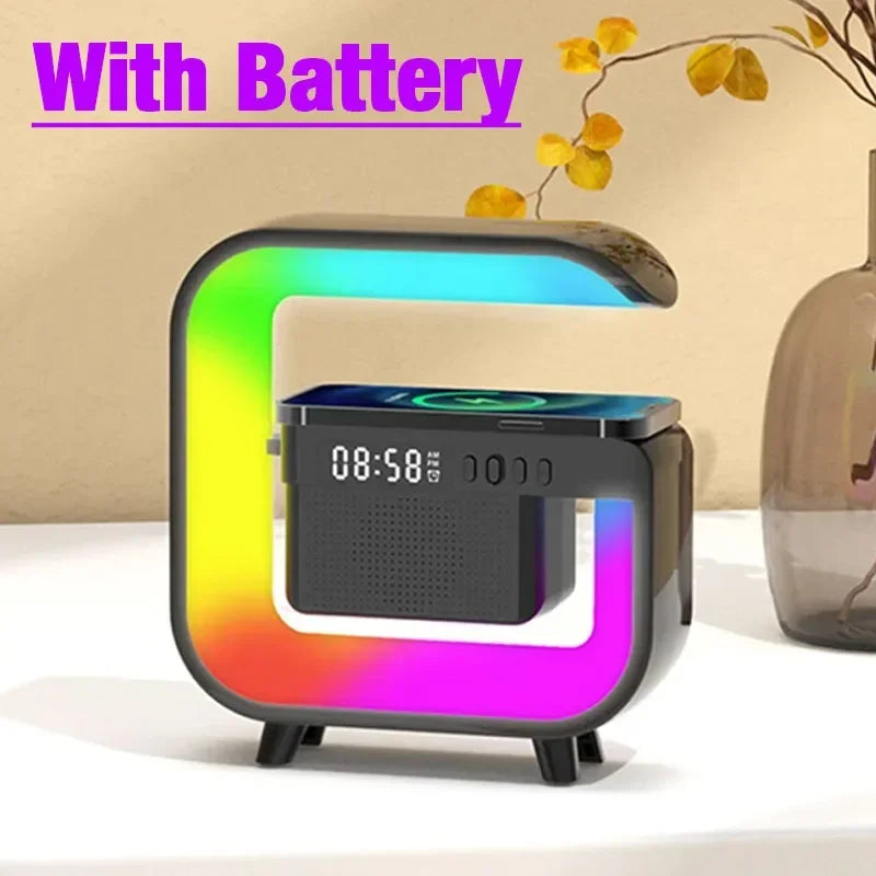 NEW Home RGB Bluetooth Wireless Black/White Color Speaker Wireless Charger Stand TF FM Alarm Clock for iPhone 16~12 Pro Max Fast Charging Music Player
