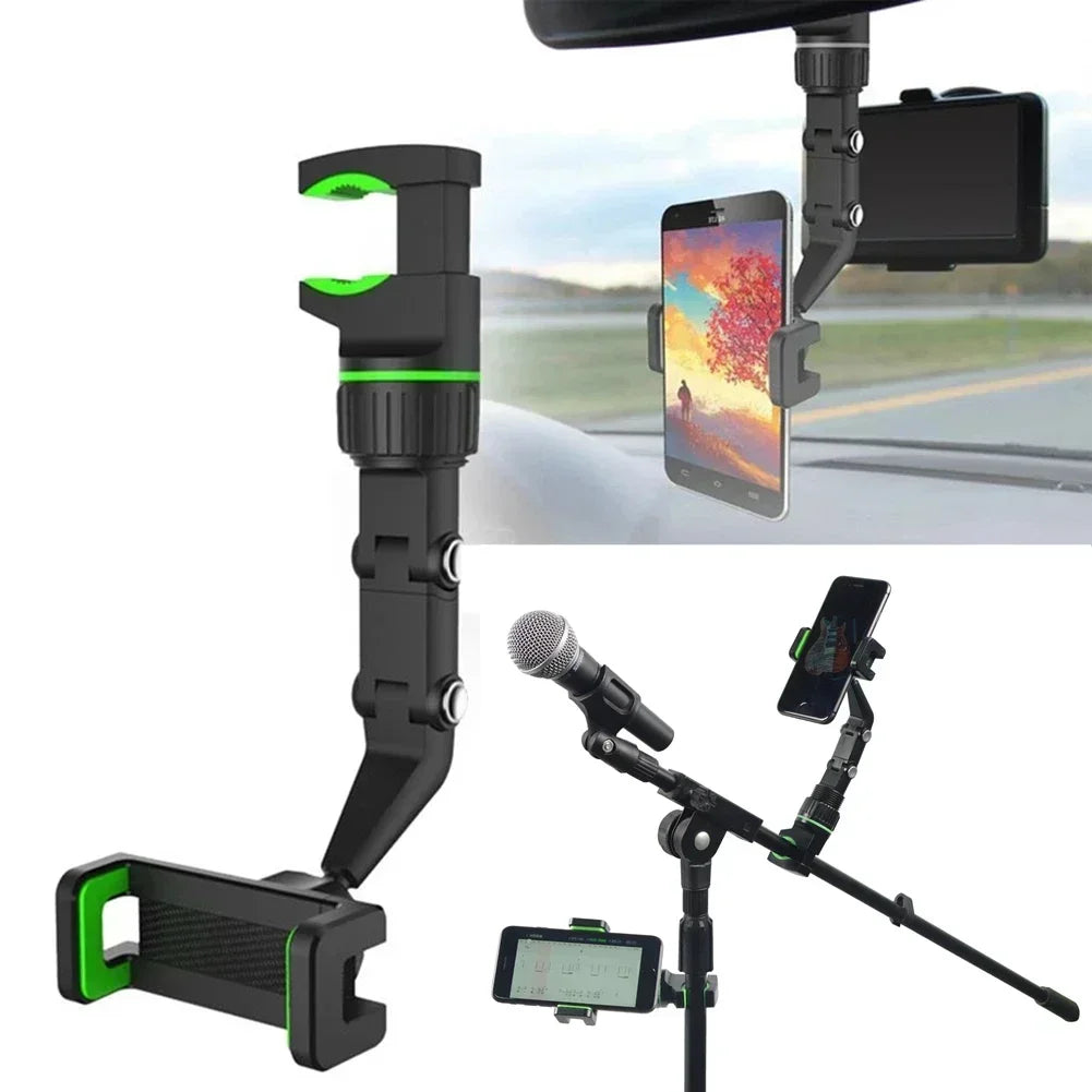 NEW Rearview Mirror Phone Holder, 360° Rotatable and Retractable Car Phone Mount, Multifunctional Rear View Mirror Holder for All Cars Mobile Phones Accessories