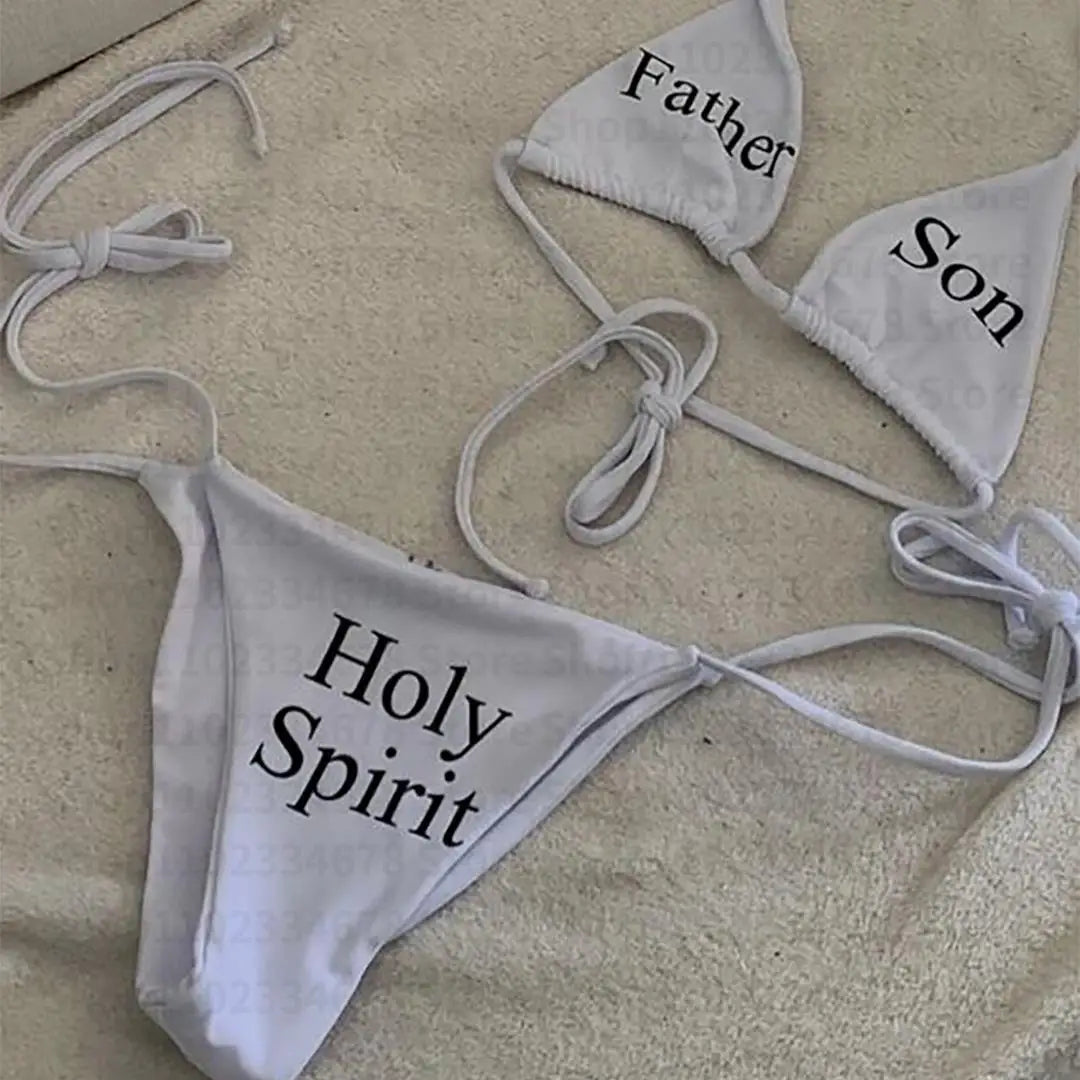 Sexy Women Summer Graphic Swimwear Bikini Set Bra Tie Side G-String Thong Beach e Suit Swimsuit Bathing Suit Swimming Suit