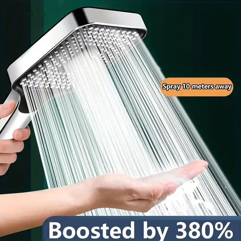 NEW Arrivals Powerful Set Shower Black/Silver Color Head Set with Square Button Adjustable Pressurized Shower Head with Thickened Water Outlet Shower Accessories Bathroom Tools