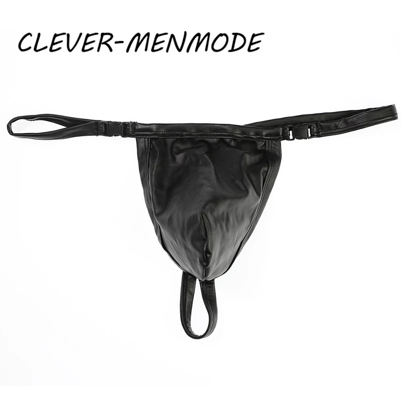 Adult Mens Sexy Thong PU Faux Leather Underwear Bulge Penis Pouch T-back G-string U Convex Wetlook Fetish Costume Exotic Lingerie Male