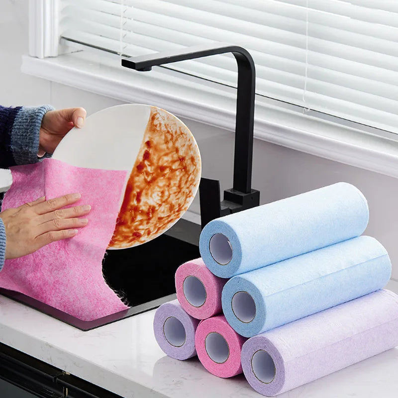NEW Arrivals 20PCS/Rolls 25x25CM 8 Colors Reusable Cleaning Wipe Household Kitchen Cloth Microfiber Towel Rolls Dish Rags Wash Paper Towel Replacement Car Home Office Cleaning Tools