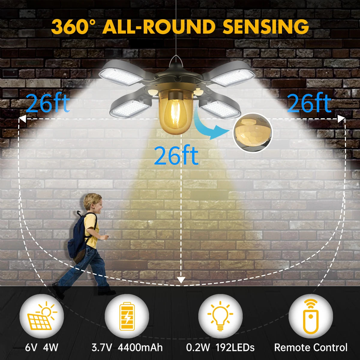 NEW Arrivals Solar Shed Lights for Indoor and Outdoor Solar Powered Barn Light 1000LM 192LED Outdoor Dual Motion Sensor Solar Pendant Light