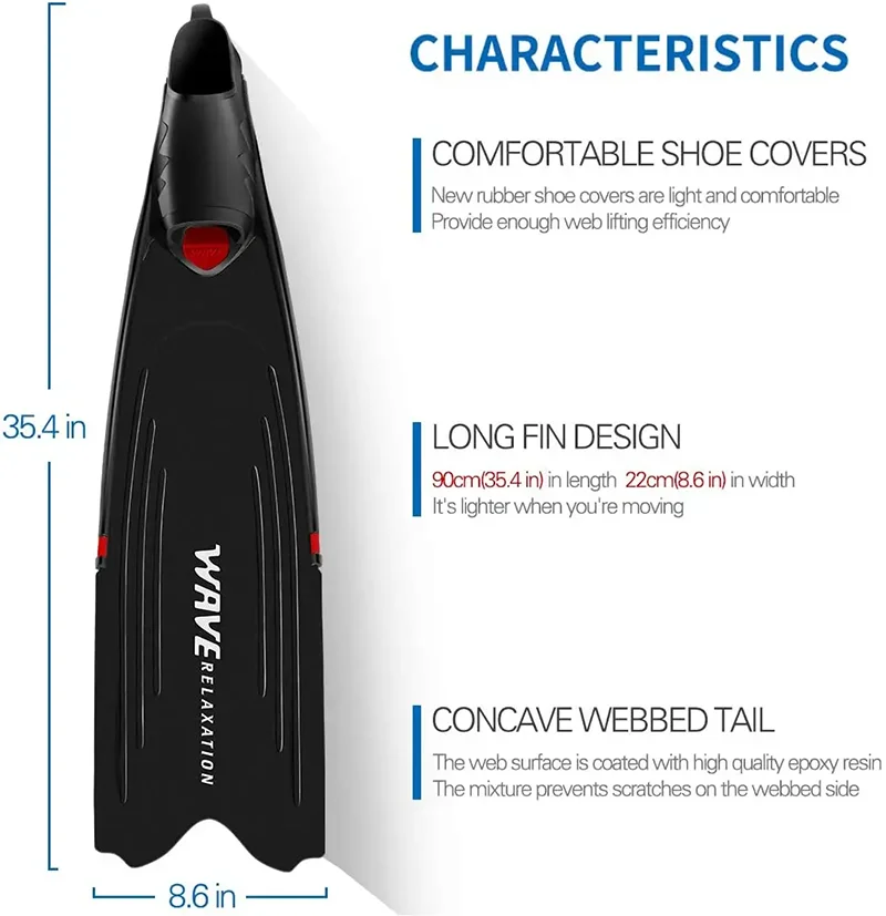 NEW Arrivals Black/White/Transparent 36-46 Size Plus Size Professional Freediving Long Fins Flippers - for Spearfishing, Snorkeling , Scuba Diving & Water Sports | PP+TPR with Anti-Skid