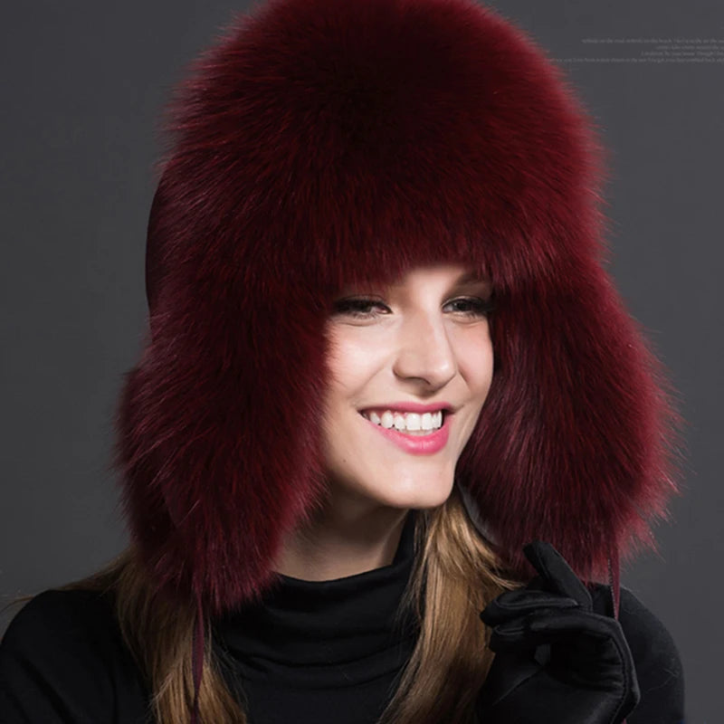 NEW Siberian-Russian Women Ladies Real Natural Raccoon Fur Caps Head Covers Ushanka Hats for Winter Thick Warm Ears Fashion Bomber Pom Pom Hat Lady Real Fox Fur Cap Female Girls Luxury Fashion Clothing Products