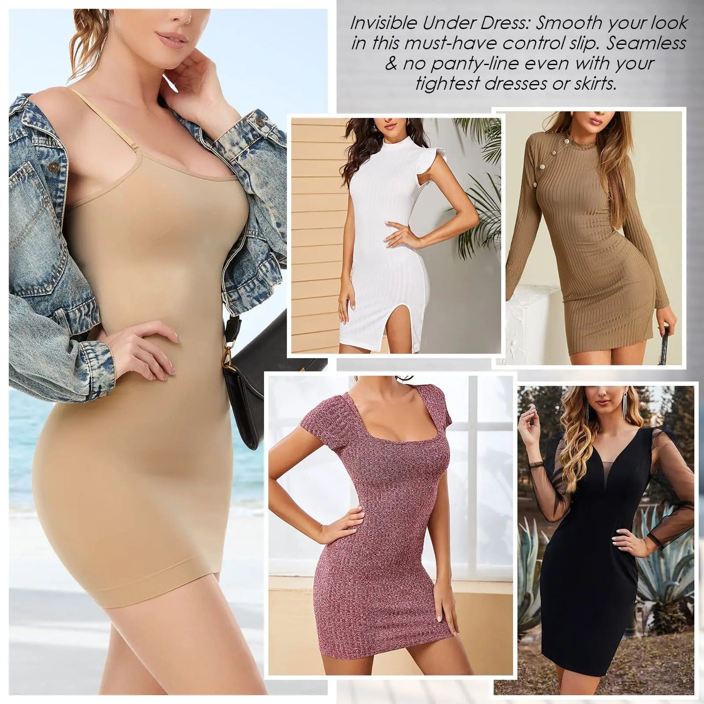 NEW Arrivals S-2XL Black/Beige/Red Color Seamless Shapewear Slips Sleeveless Under Dress Women Smooth Dress Full Slips Body Shaper Tummy Control Slip Slimming Cami