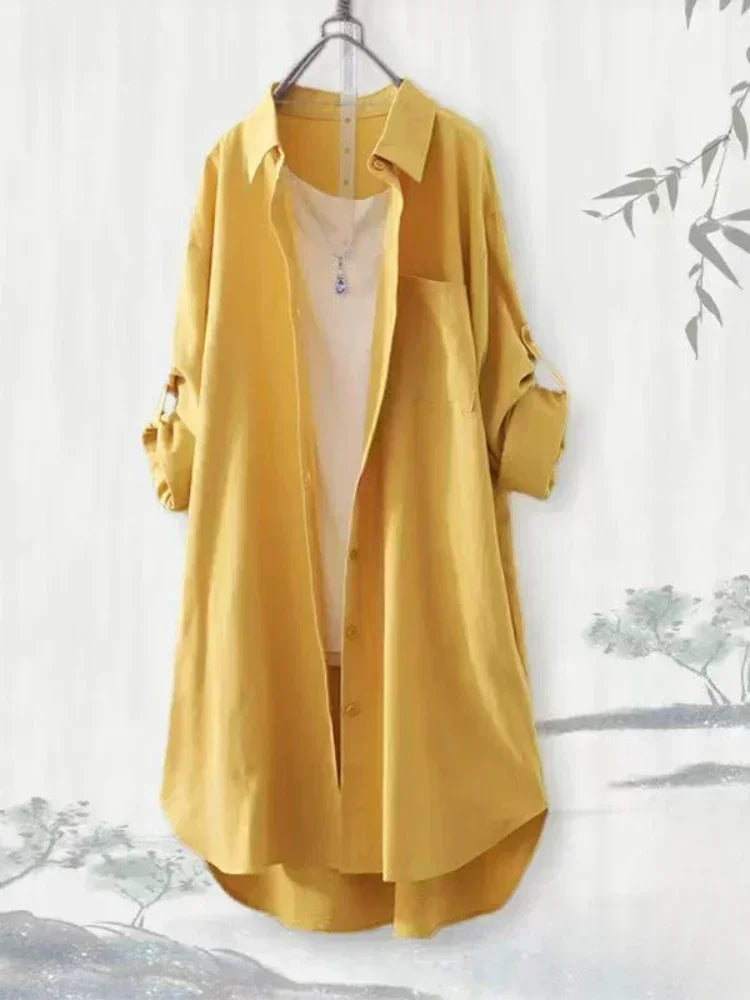 NEW Arrivals XL-5XL Plus Size 4 Colors Loose Breathable Blouses Midi Shirt Korean Casual Autumn Shirts Women Simple Solid Female Long Sleeved Shirts