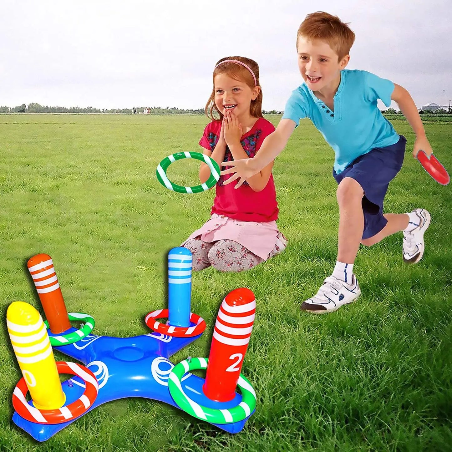 NEW Arrivals Adults Children Inflatable Toys Swimming Pool Beach Party Accessories Inflatable Bowling Ring Throwing Ferrule Game Set Floating Toys Beach Fun Summer Water Sports Supplies