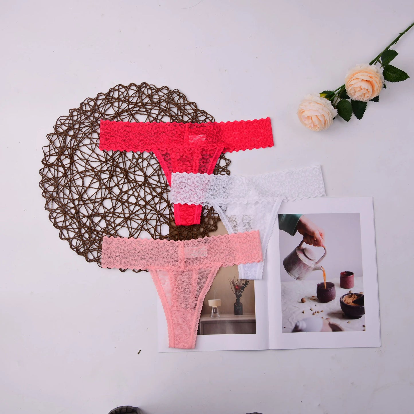 NEW Arrivals 3PCS Set S-2XL Size Women's Sexy Lace Thongs G-string Underwear Panties Briefs For Ladies T-Back Transparent Sexy Panties