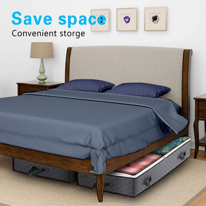 Foldable Underbed Bags - 2 Pack Blankets Clothes Comforters Storage Bag Breathable Zippered Organizer for Bedroom