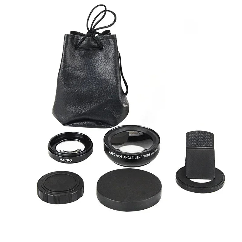 NEW Arrivals 2 IN 1 Lens Camera Universal Clip 37mm Professional 0.45x 49uv Super Wide-Angle Macro Lens For iPhone 15 12 Samsung Huawei Xiaomi