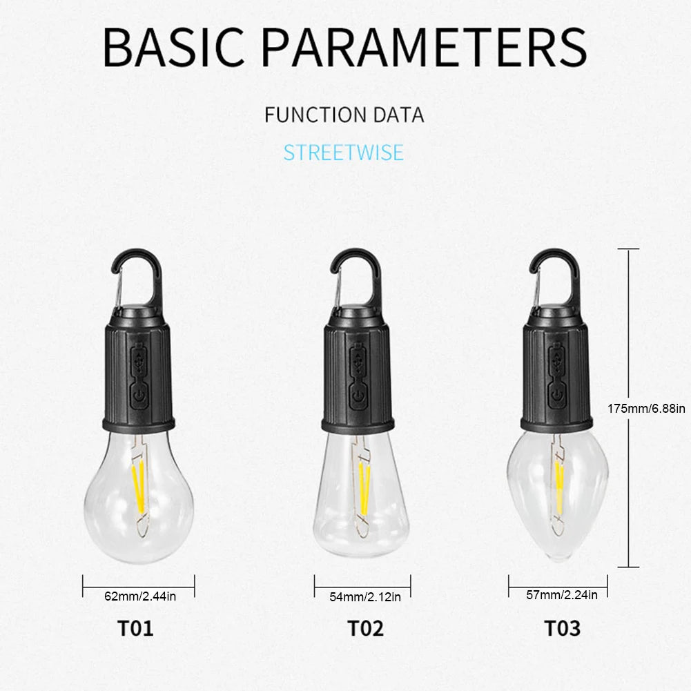3 Modes LED Camping Light USB Rechargeable Lantern Waterproof Outdoor Flashlight Tent Light with Hook Portable Handheld Lamp