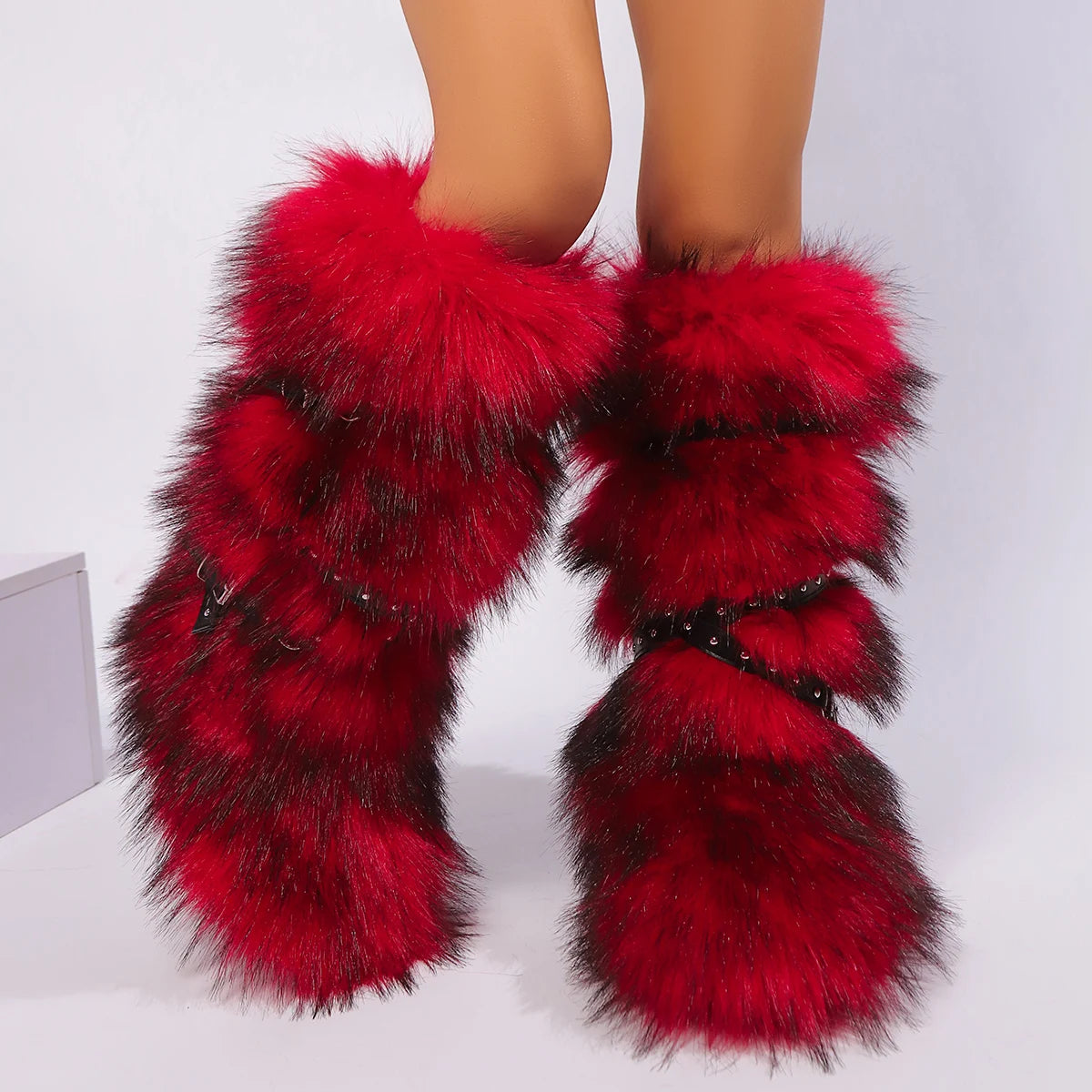 NEW Arrivals 7 Colors Winter Snow Boots Women Fox Fur Snow Boots Warm Platform Long Boots Cute Plush Over Knee High Boots Y2K Girls Outdoor Furry Shoes