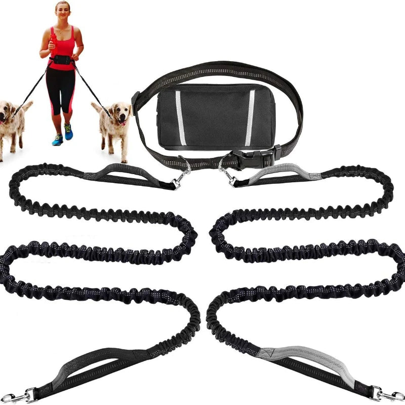 Hands-Free Large Dog Running Retractable Supplies Walking Training Adjustable Waist Belt Dogs Pet Waist Bungee Free Jogging 2 Ropes Leashes