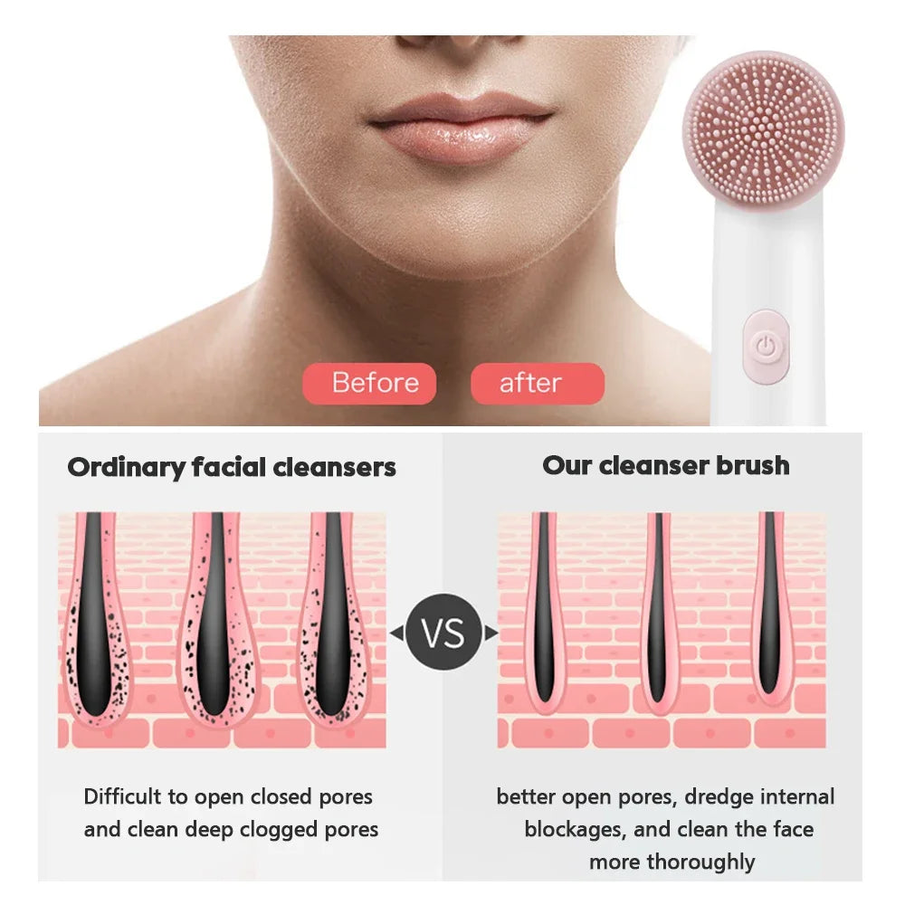 2 in 1 Set Face Brush Cleaning Electric Pores Deep Cleanser Blackhead Remover Powered Vibrating Massage Waterproof Beauty Salon Spa Accessories Products Skin Care Supplies