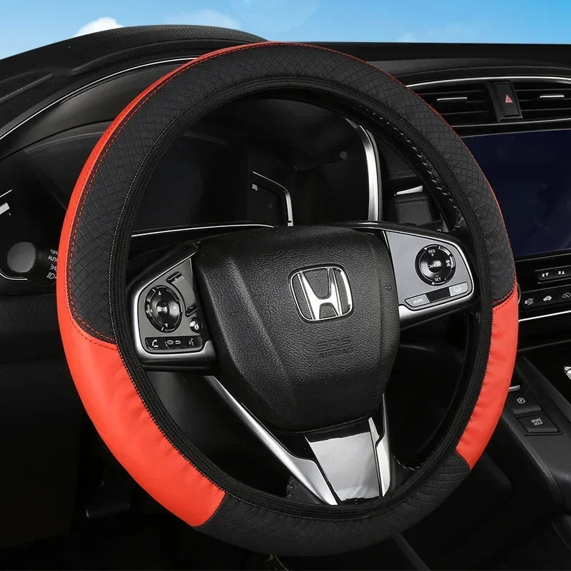 Car 37-38.5cm Steering Wheel Cover Breathable Anti Slip PU Leather Steering Covers Suitable Auto Decoration Carbon Fiber Cars Accessories