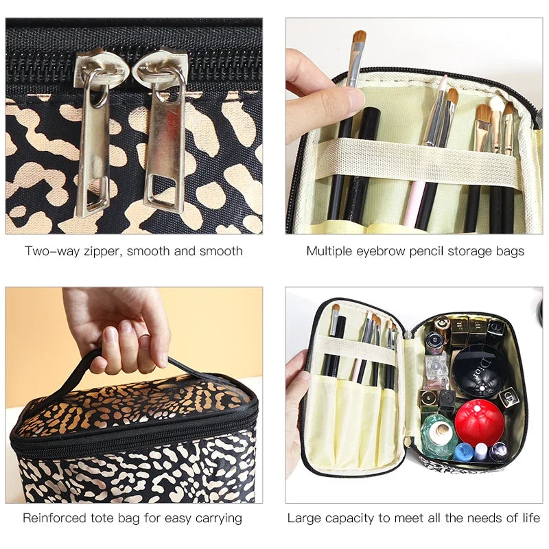 Leopard Transparent Luxury Cosmetic Bags for Women Make Up Case Outdoor Airport Travel Waterproof Leopard Clear Makeup Beauty Wash Organizer Bath Toiletry Storage Kit Bag Female Ladies Cosmetics Accessories Products