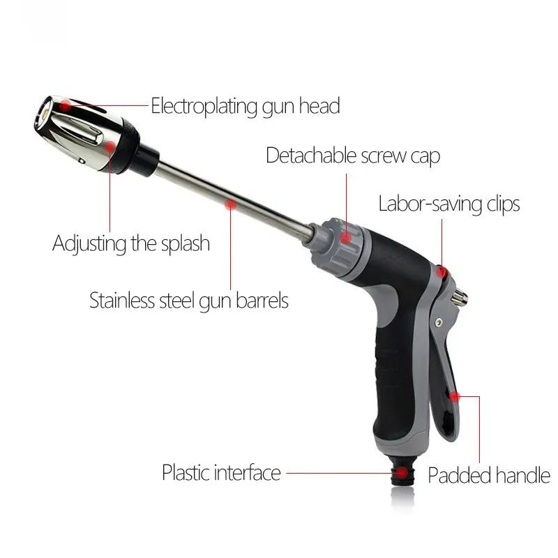 High-Pressure Car Wash Water Gun Household And Alloy Long Pole With Rubber Handle Watering Tools Metal Extension Wrapped
