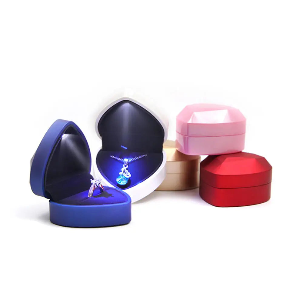 NEW LED Light Jewelry Box Luxury Ring Box for Proposal Engagement Wedding Rubber Paint Square Jewelry Gift Organizer Accessories Jewelry Supplies