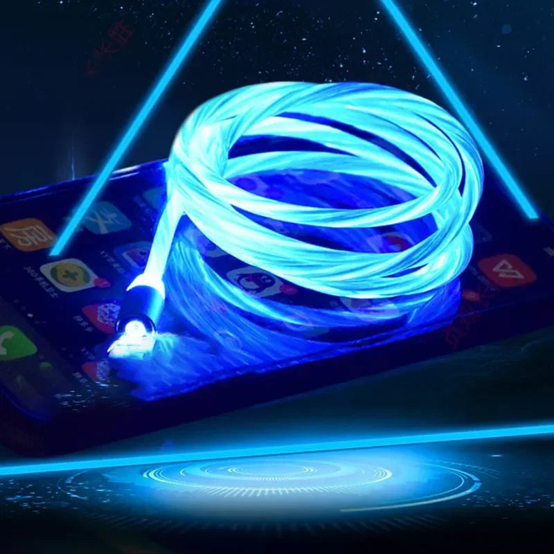 NEW Arrivals 3in1 Set Magnetic Flow Luminous Lighting Charging Mobile Phone Cables Cord Charger Wire for Xiaomi LED Micro USB C for iPhone Samsung Mobile Phones Accessories