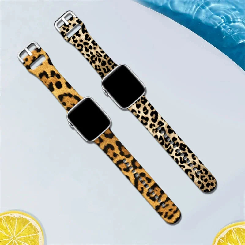 NEW Leopard Silicone Strap for Apple Watch Band 45mm 41mm 49mm 44mm Bracelet for IWatch Series Ultra 9 8 7 6 5 4 3 SE 42mm 40mm 38mm Smart Watch Accessories Electronics Supplies