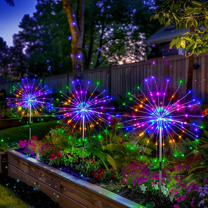 NEW Arrivals 5PCS Set Solar Garden Lights Outdoor Fairy Fireworks Light Waterproof Decor Yard Pathway Patio Lawn Flower Lamps Home Garden Lighting Decoration Supplies