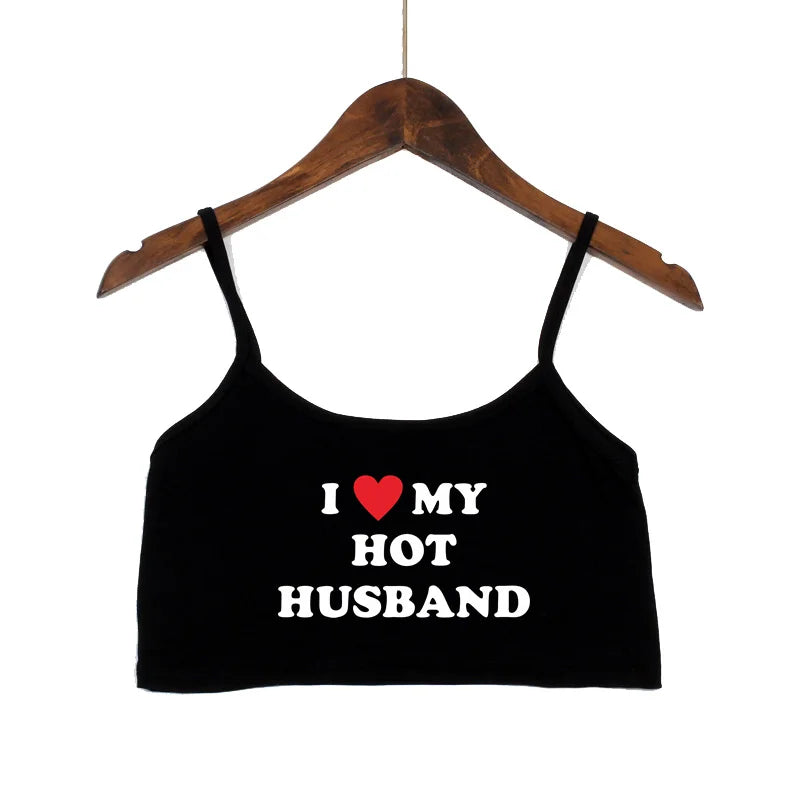NEW Arrivals 15 Patterns *I LOVE MY HOT HUSBAND* Women Fashion Outdoor Streetwear Tank Top Women Clothing Sexy Tops for Girls Sexy Seamless Sleeveless Backless Camisole Summer Beach Bar Tops