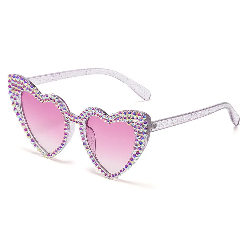 NEW Arrivals Women Luxury Diamond Frame Heart Shape Sunglasses Large Anti UV400 Sun Glasses for Ladies Wedding Guests Birthday Party New Year Party Eyewear Bachelorette Hen Party Accessories