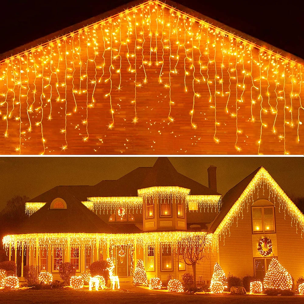 NEW 5-8PCS Set RGB-Warm White-White Led Icicle String Lights 4M Street Garland On The House 8 Modes Christmas Lights Outdoor For New Year Christmas Decoration Home Outdoor Holiday Lighting Supplies