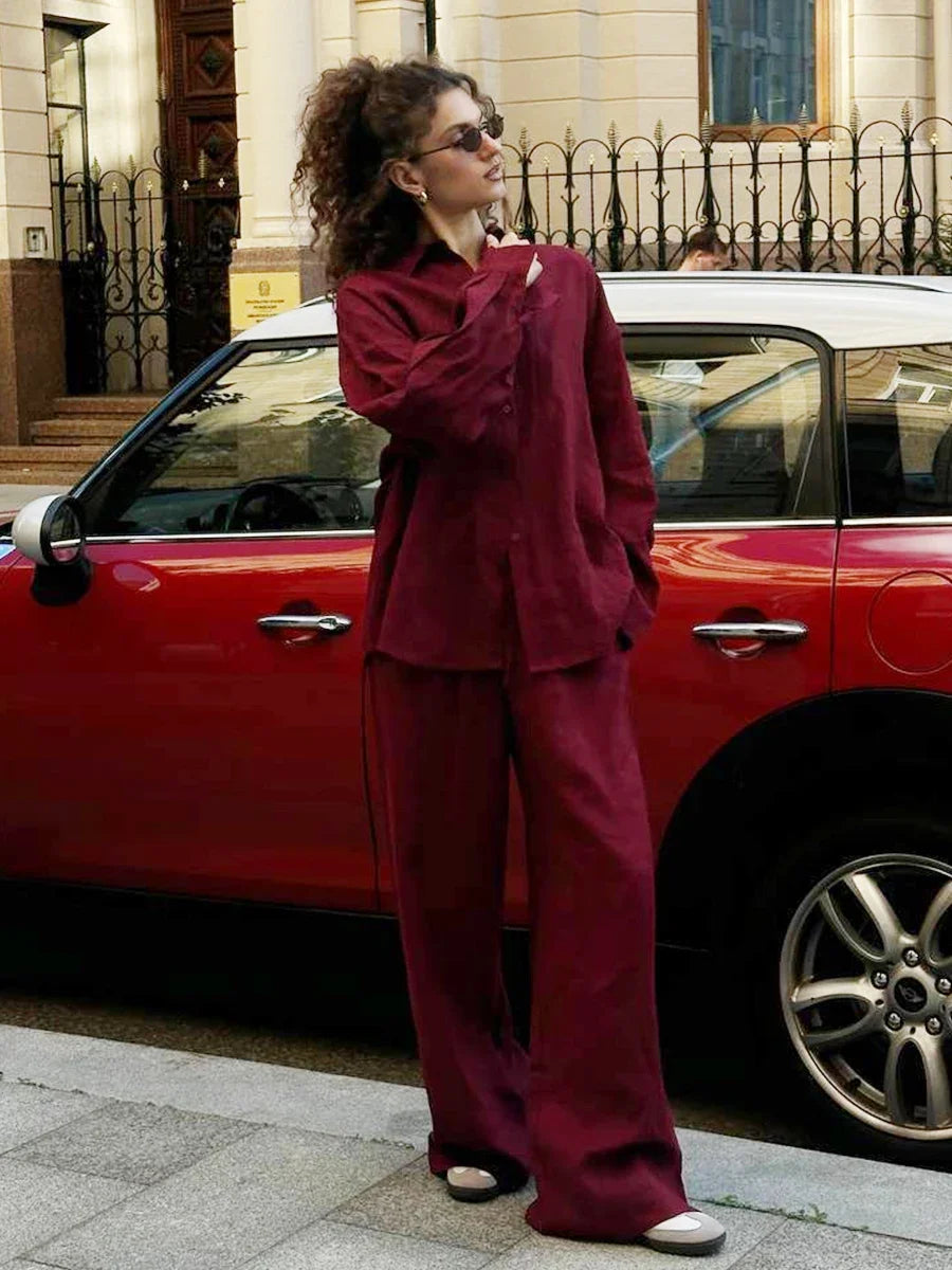 NEW Arrivals 12 Colors/Patterns UK Size Women Casual Cotton Linen Shirt Pants Suit Fashion Single Breasted Blouses Elastic Waist Pant Set Spring Summer Loose Outfit