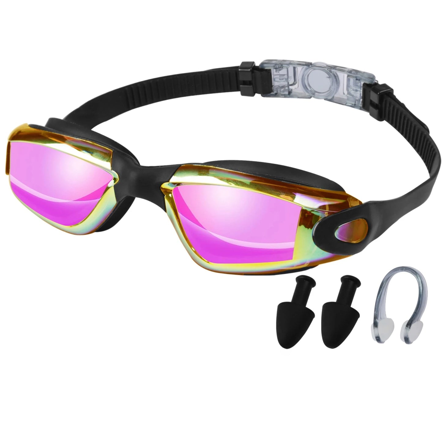 2PCS Goggles Adults/Children Set + Earplugs No Leaking Anti Fog Professional Swimming Goggles Adjustable with Earplugs Storage Box Swimming Water Pool Glasses for Beach Swim Sports Adults Kids