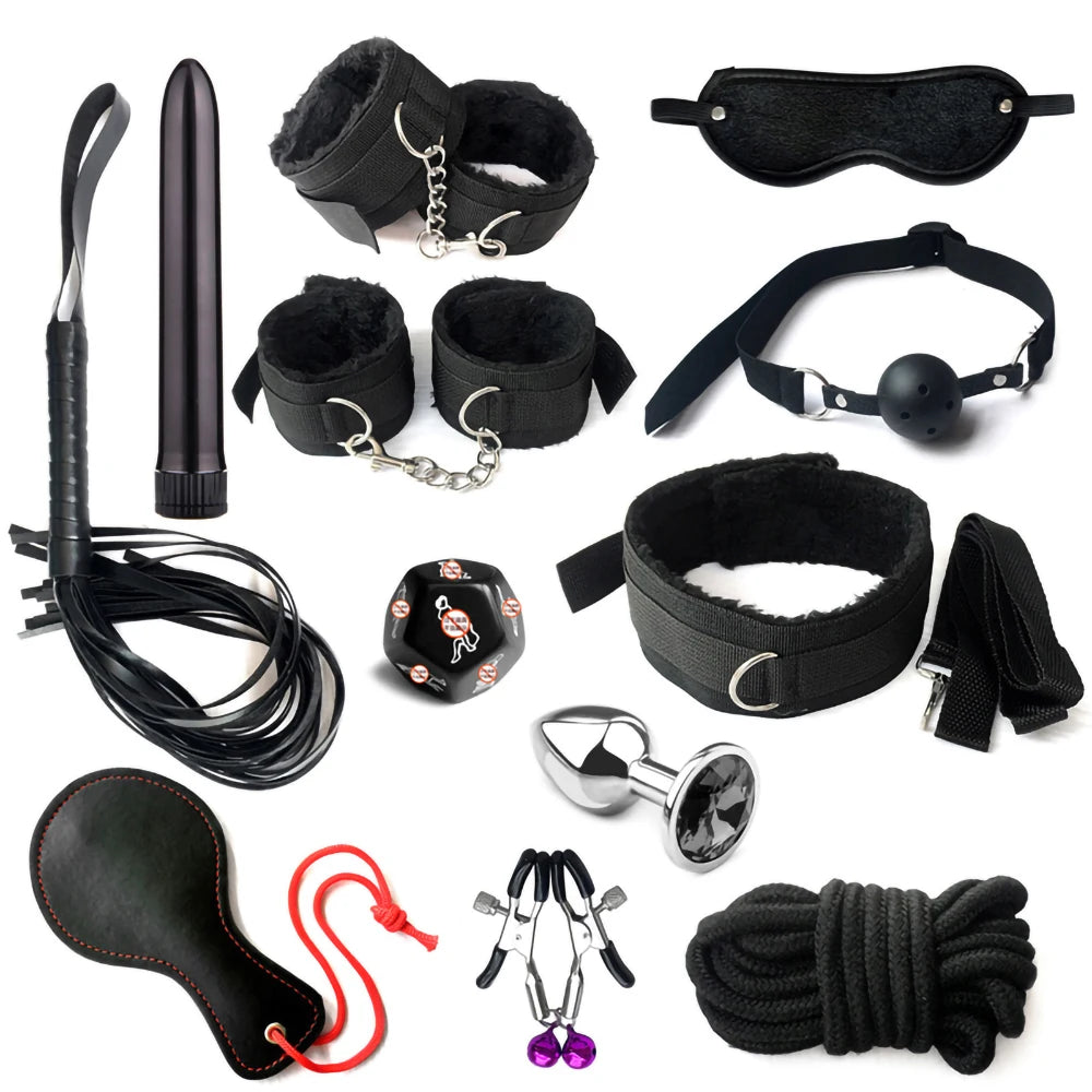 Sex Toys Bdsm sexual jugetes kit for couples PU Sex Bondage Set Handcuffs Sex Games Shackles Nipple Clamp adult sexy toys 18