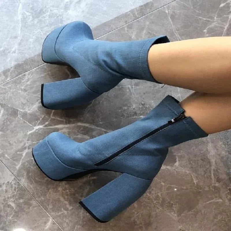 Fashion Sexy Party Women Winter Boots 2023 Platform Chunky High Heels Motorcycle Long Boots Luxury Big Size Punk Shoes Woman