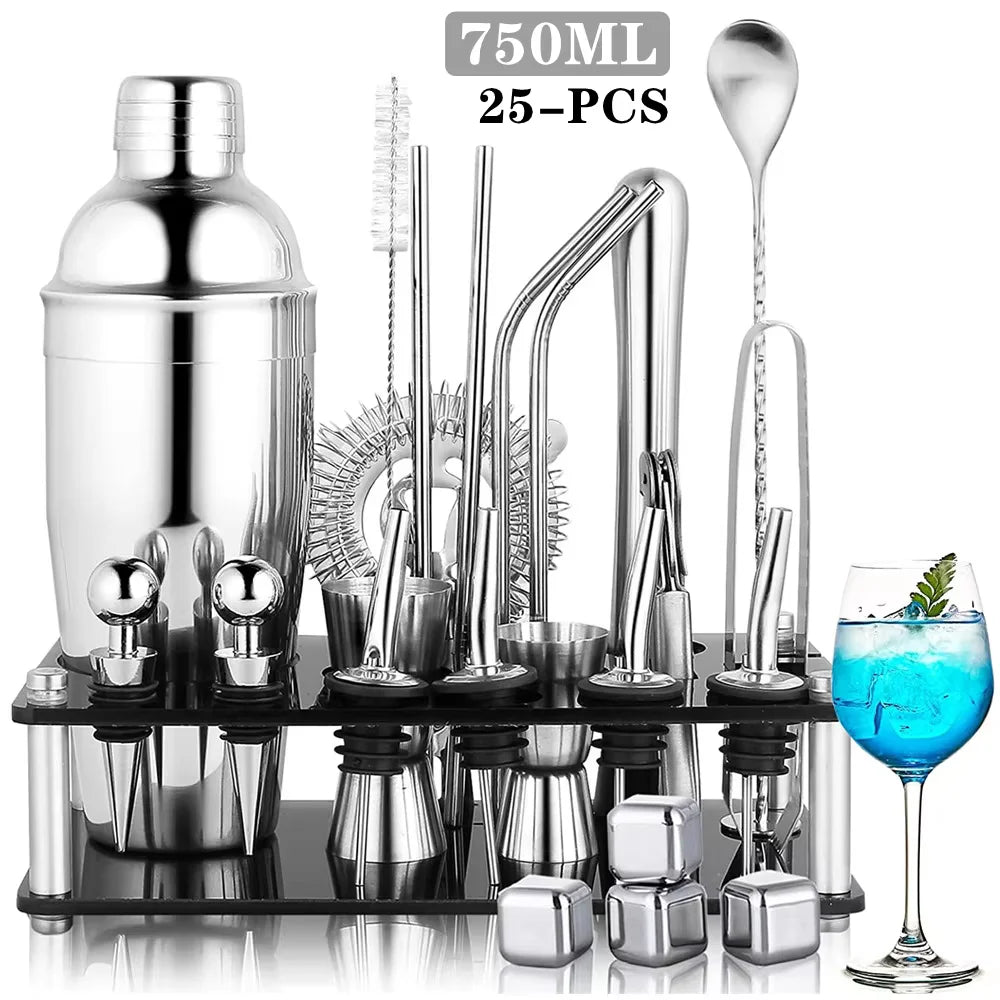 NEW Arrivals 25PCS Set 500/750ML Boston Cocktail Shaker Set Bartender Kit for Hotels Restaurant Pubs Home Bar Drink Wine Martini Mixer Cocktail Shaker Bartender Waitress Tools