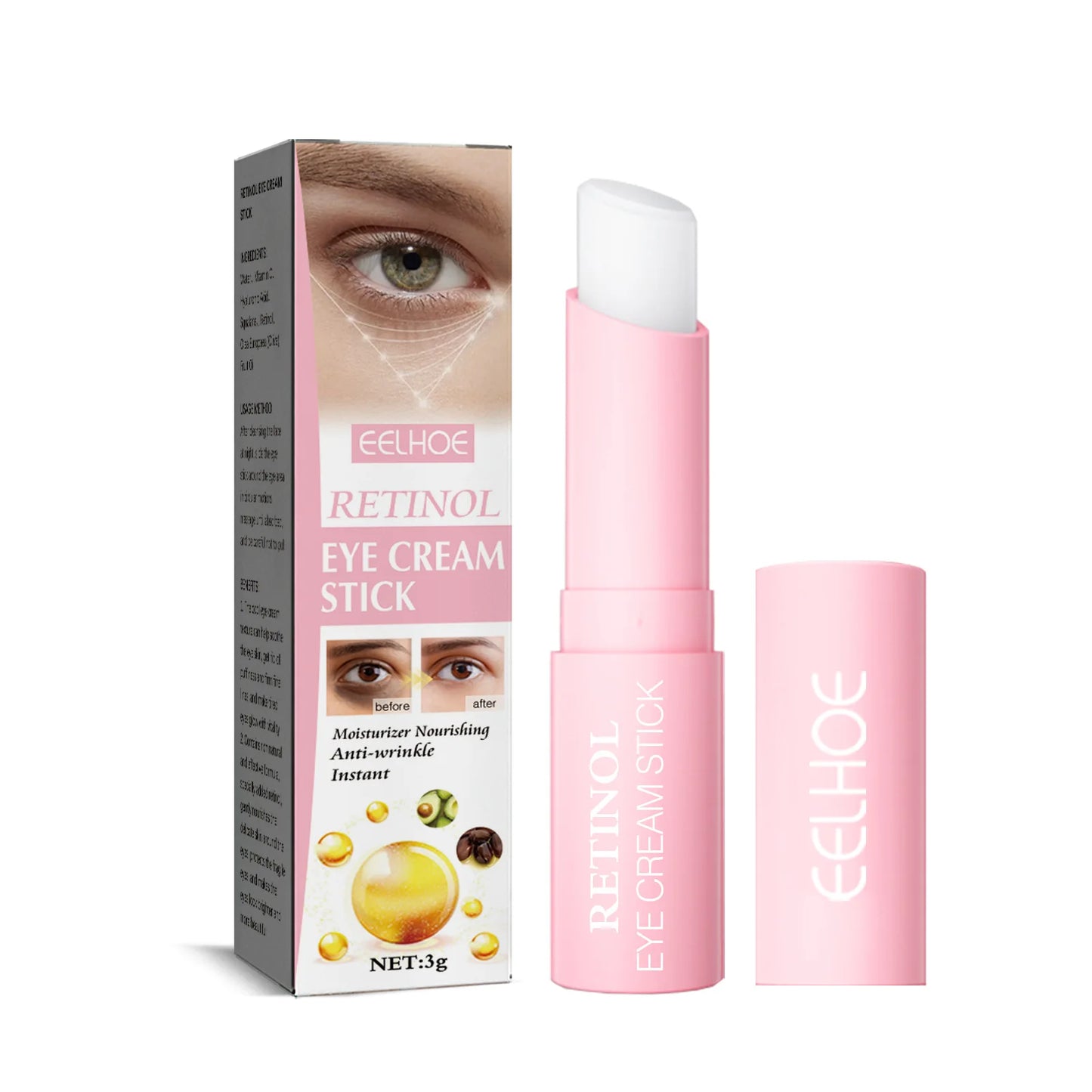 EELHOE Retinol Eye Cream Stick moisturizes, moisturizes, firms the eye area, improves fine lines, crow's feet and dark circles