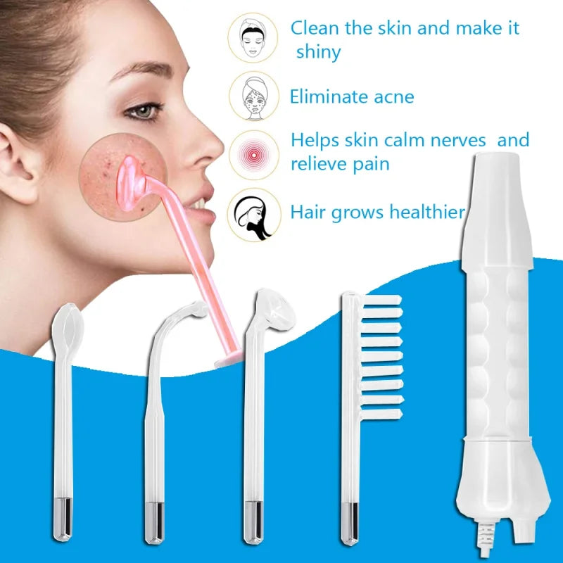 NEW 4 In 1 Set Portable Handheld High Frequency Skin Therapy Wand Machine for Acne Treatment Skin Tightening Wrinkle Reducing Women Skin Care Supplies