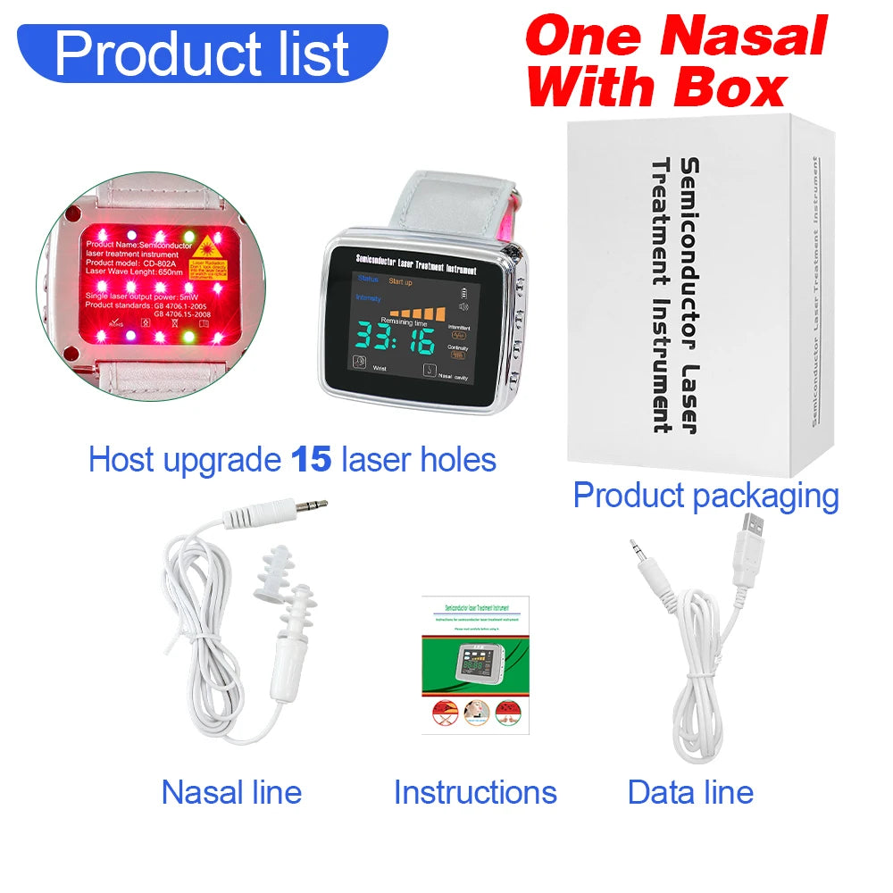 NEW Arrivals 15 Holes 650nm Laser Therapy Watch Diode LLLT Wrist Watch For Diabetes Cholesterol Hypertension Treatment Sinusitis Therapy Health Care Supplies