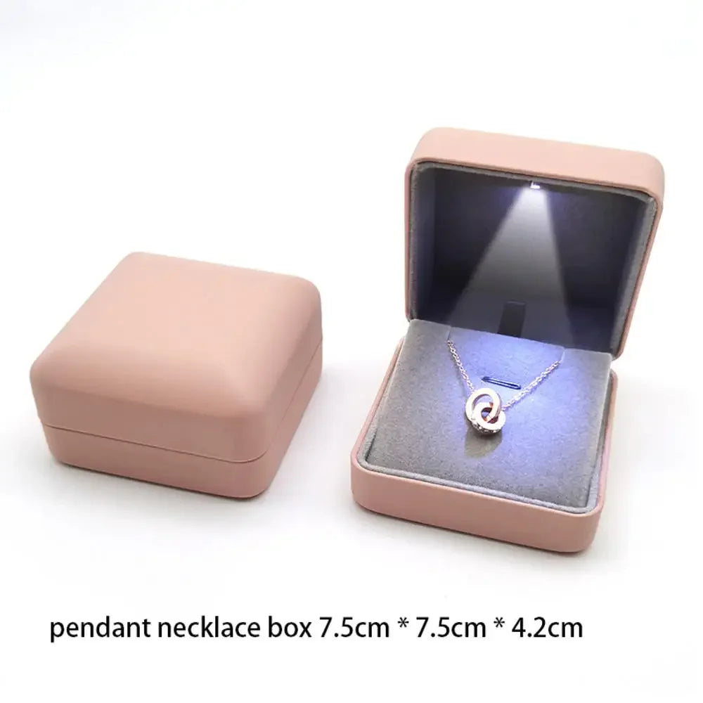 NEW LED Light Jewelry Box Luxury Ring Box for Proposal Engagement Wedding Rubber Paint Square Jewelry Gift Organizer Accessories Jewelry Supplies
