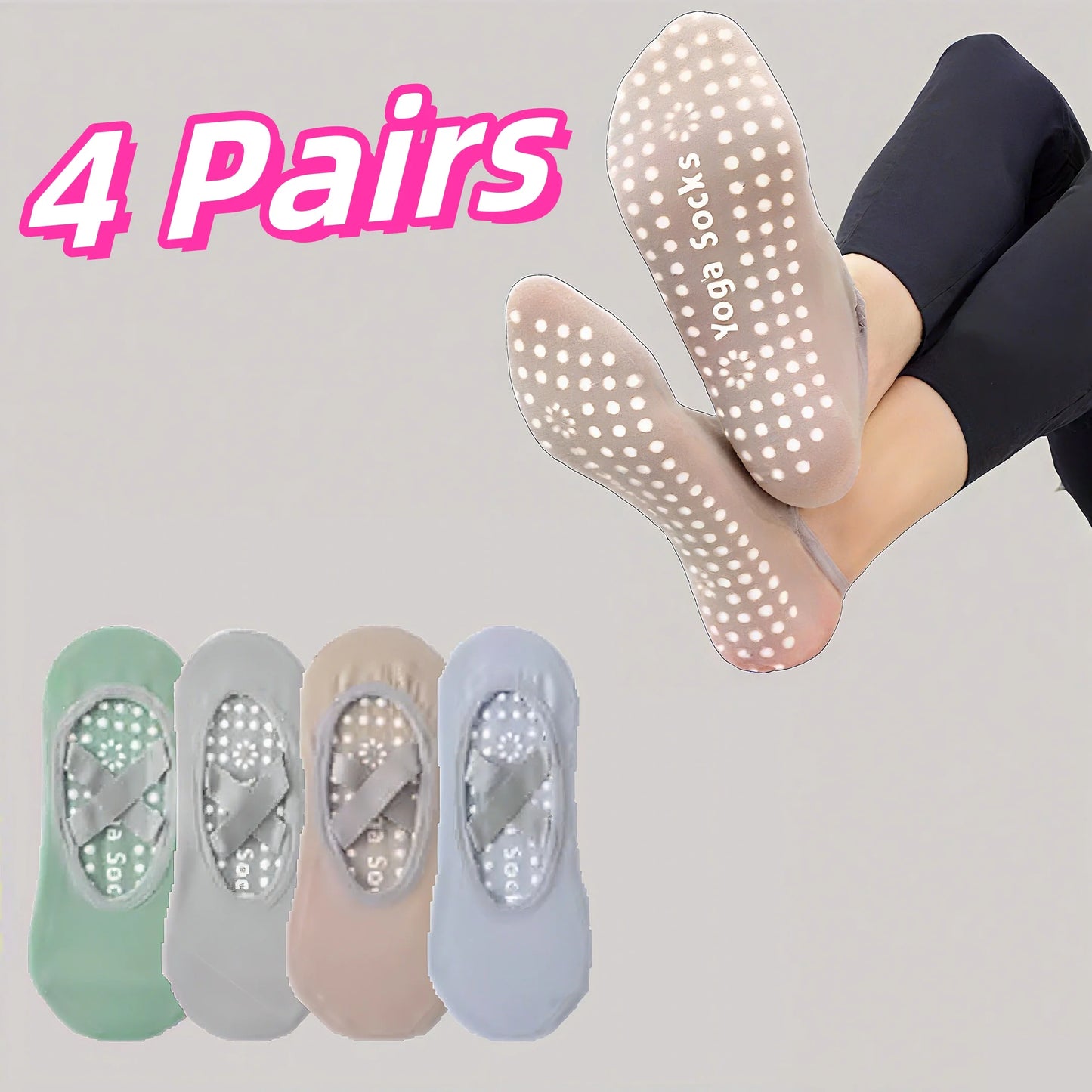 NEW Arrivals 4 Pairs Women Fitness Dancing Yoga Professional Non-Slip Silicone Non-Slip Silicone Socks Gym Home Fitness Footwear Breathable Soft Yoga Socks Ladies Sports Apparel Accessories