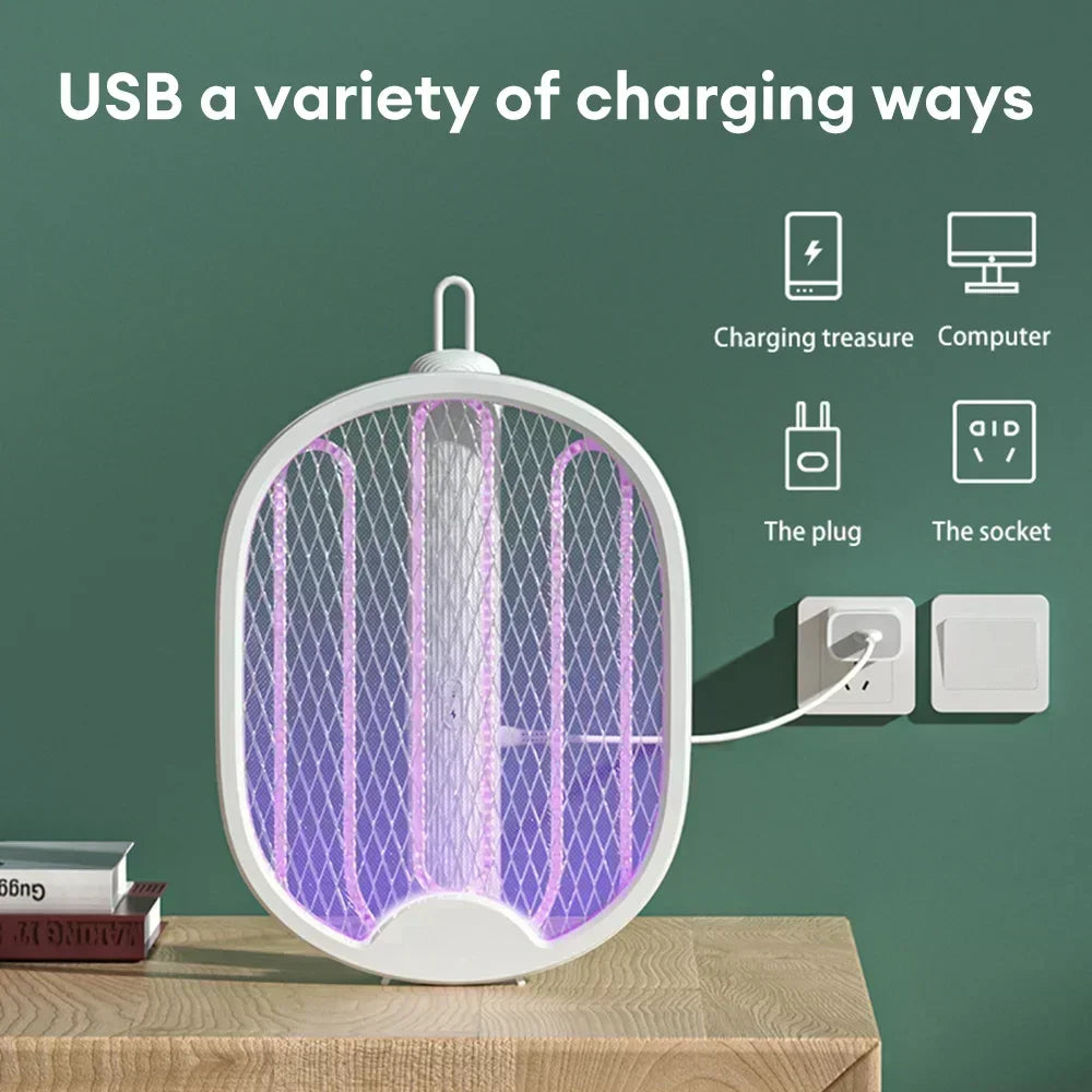NEW Arrivals Foldable Electric Mosquito killer 3000W Powerful USB Rechargeable Fly Trap Mosquito Swatter Holder with UV Insect killer Home Indoor Outdoor Beach Camping Garden Accessories