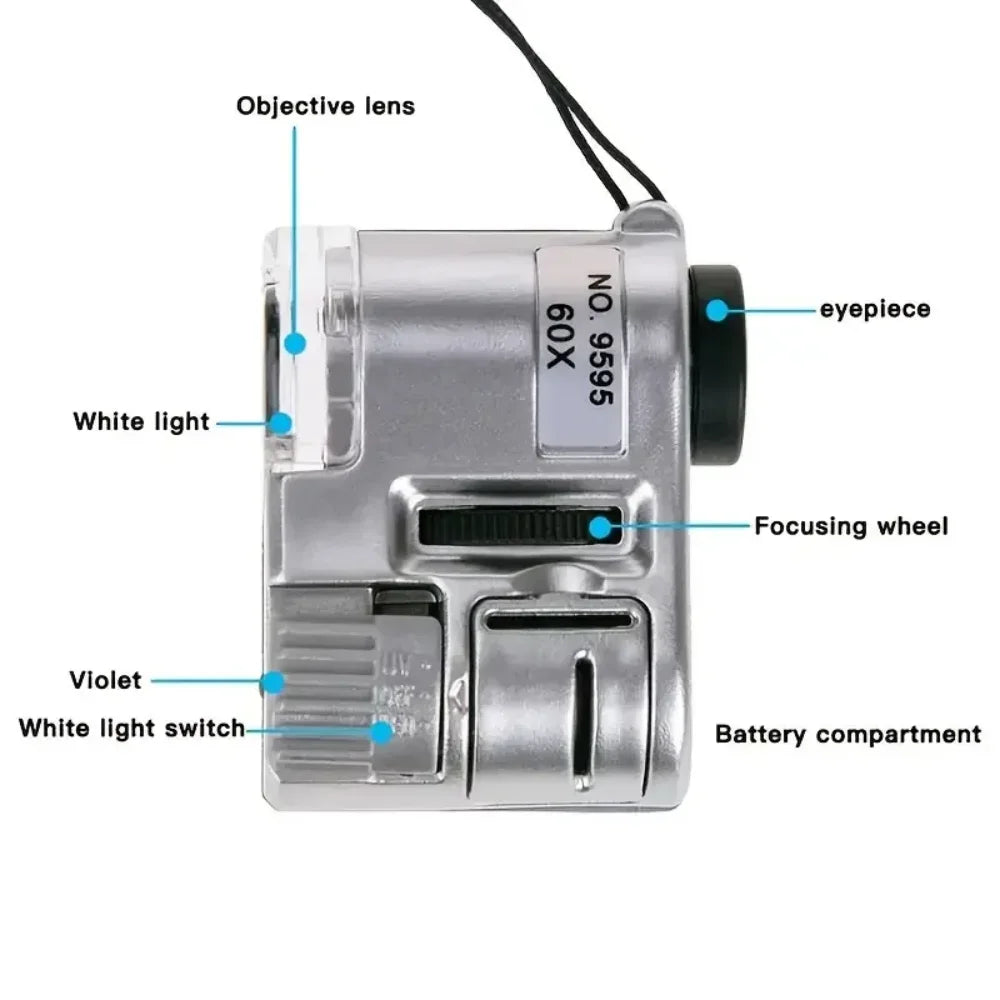 NEW 60X Handheld Magnifying Glass Mini Pocket UV Magnifier Portable Jeweler Microscope Loupe With LED Light Diamonds Jewelry Magnifier