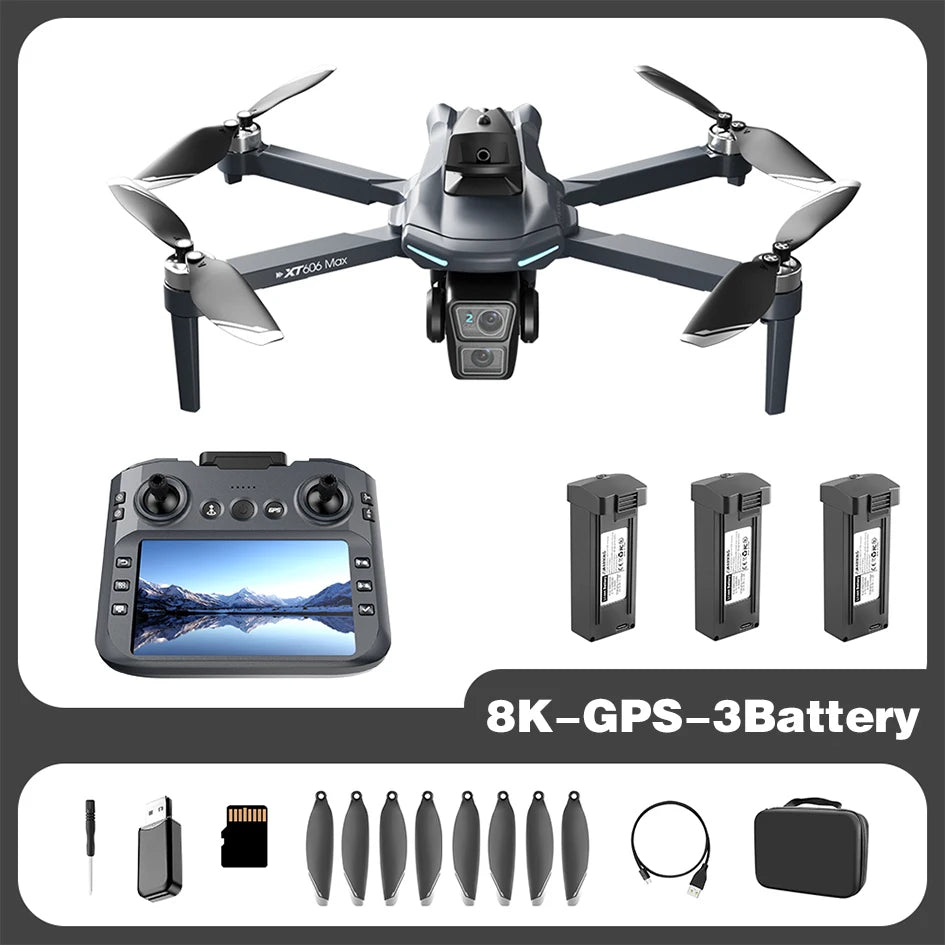 5G GPS XIAOMI NEW XT606 GPS Drone + 3 Batteries Set 8K HD 22 Languages Professional Dual Camera 5G WIFI FPV Obstacle Avoidance Brushless RC Quadcopter Drone