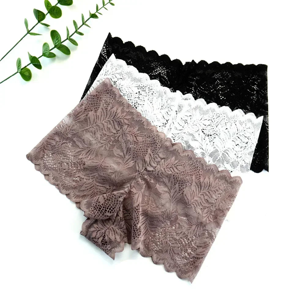 NEW Arrivals S-XL 3pcs Sexy Women Boyshorts Panties Plus Size Full Lace Boxer Seamless Mid Waist Transparent Mesh Shorts Female Underpants
