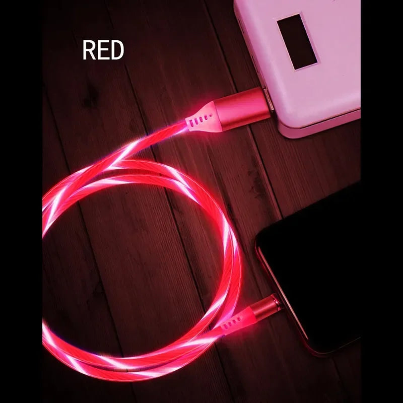 NEW Arrivals 3in1 Set Magnetic Flow Luminous Lighting Charging Mobile Phone Cables Cord Charger Wire for Xiaomi LED Micro USB C for iPhone Samsung Mobile Phones Accessories