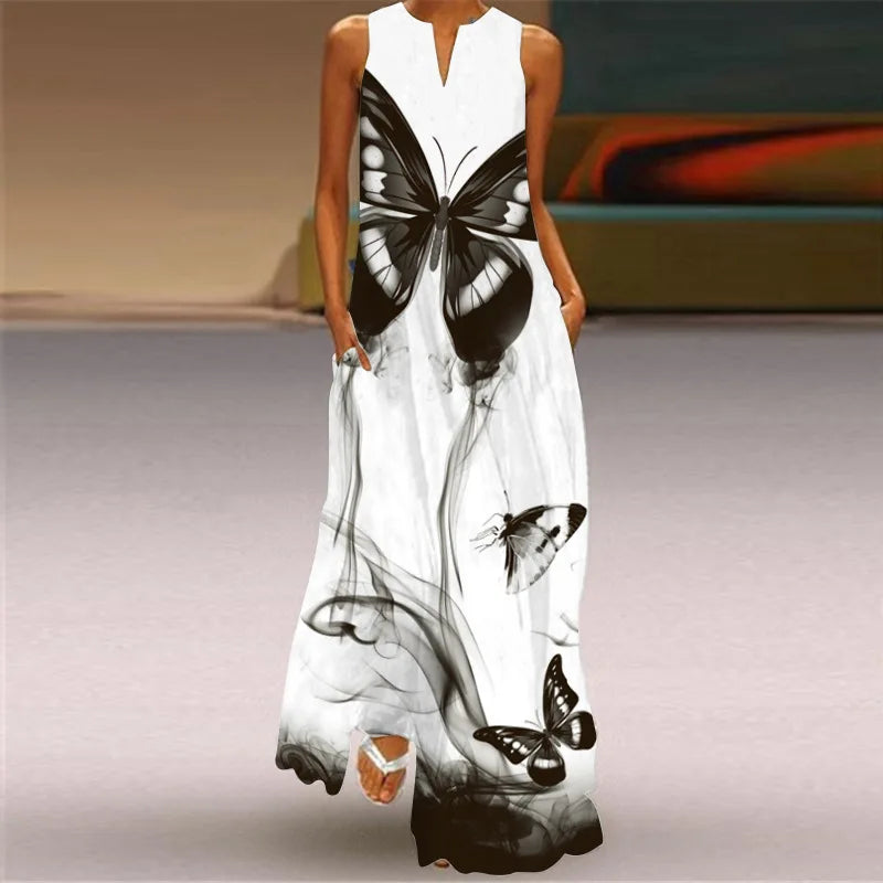 Plus Size Italian M - 5XL Summer Long Dress Women's Elegant Robe Party Sleeveless Casual Sundress Vintage